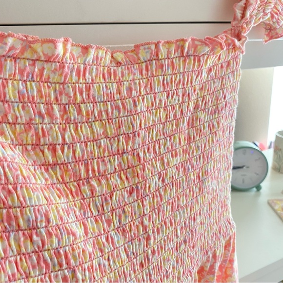 Billabong Off Shoulder Cinched Floral Pink Mini Summer Dress - Picture 2 of 6